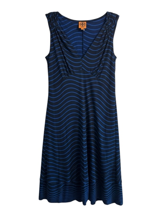 Tory Burch Dresses & Skirts - Tory Burch Midi Dress Womens Large Black Blue Silk Stretch Wavy Stripe V-Neck